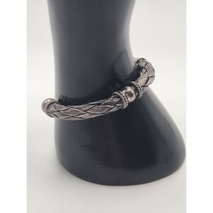 Sterling Braided Woven Pattern Bead Cuff Bracelet